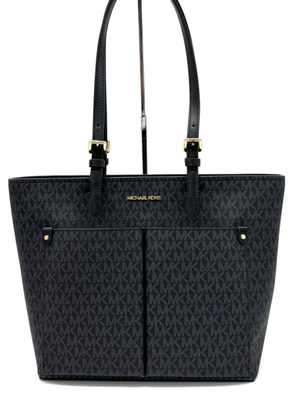 Michael Kors Jet Set Medium Double Pocket Tote Bag Black Signature